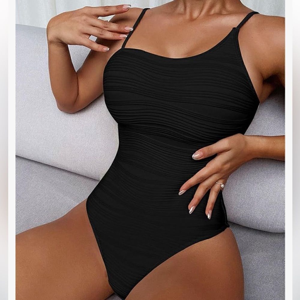 2/$30 One Piece Black Adjustable Spaghetti Strap Swimsuit